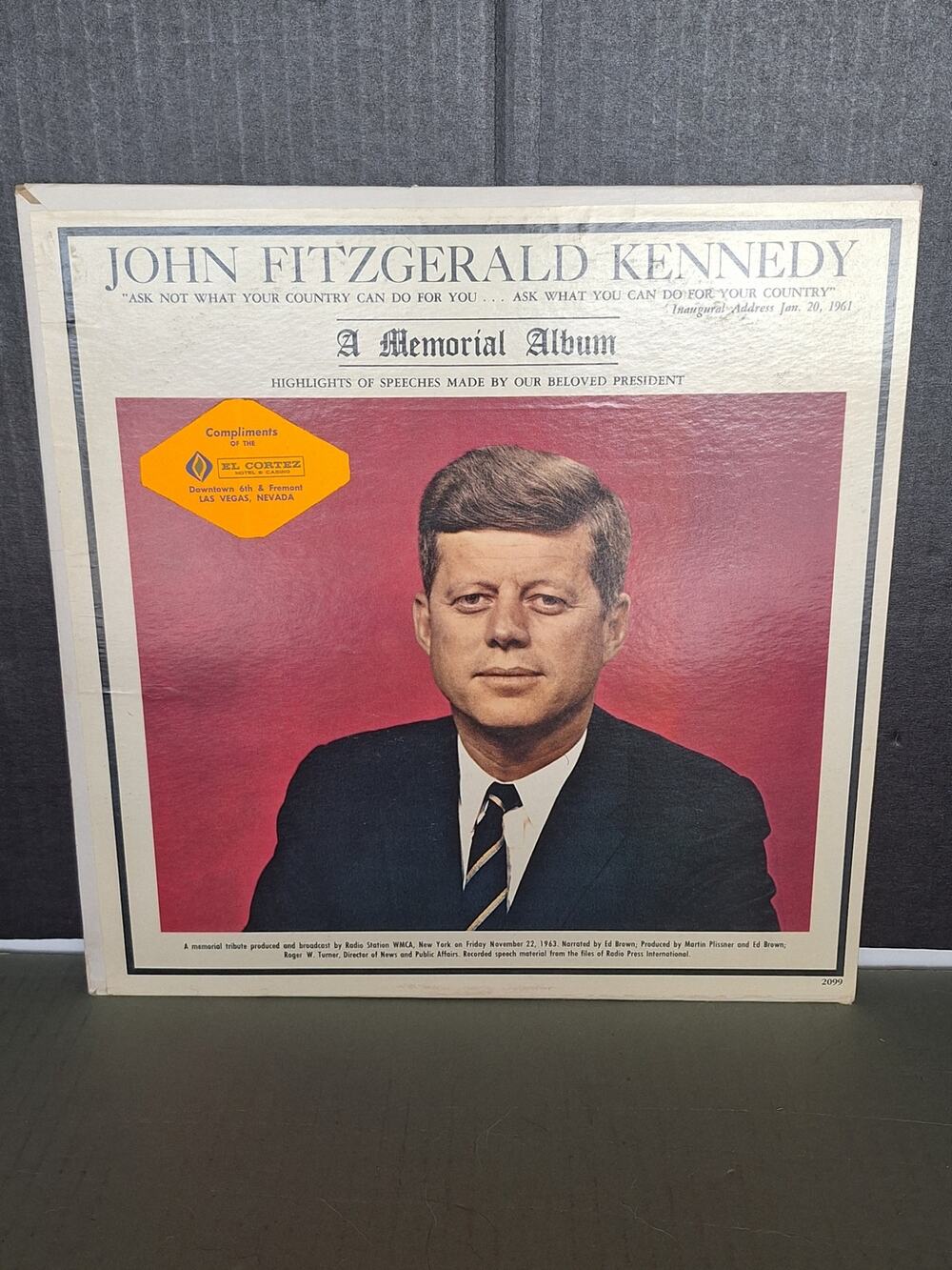 1963 JFK Kennedy Memorial Album LP 2099 El Cortez Las Vegas Casino Sticker